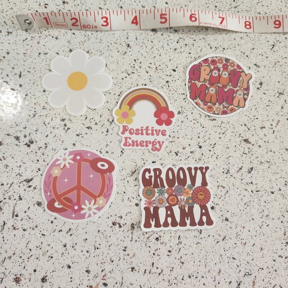 New 5 Piece Groovy Mama Retro Boho Floral Hippie Stickers - Picture 2 of 2